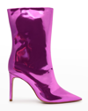 Schutz Ashlee Bright Violet Metallic Leather Snake Embossed High Heel Boots In Fucsia