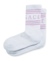 Versace Short Socks W/ Striped Logo Cuff In Pink