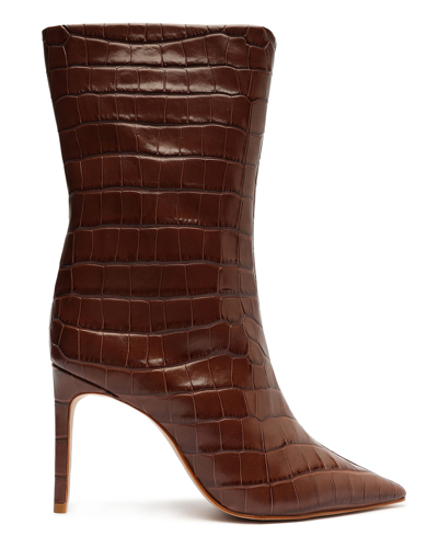 Schutz Mary Croco Stiletto Boots In New Cognac