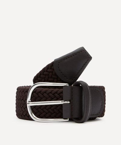 Anderson's 3.5cm Leather-trimmed Woven Elastic Belt In Brown