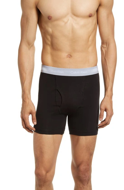 Calvin Klein Cotton Stretch Moisture Wicking Boxer Briefs, Pack Of 3 In Black/blue