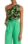 Cami Nyc One-shoulder Stretch Silk Bodysuit In Kiwi Floral