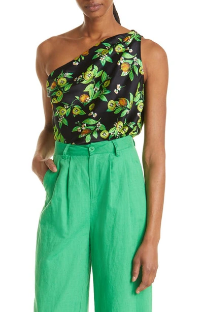 Cami Nyc One-shoulder Stretch Silk Bodysuit In Kiwi Floral