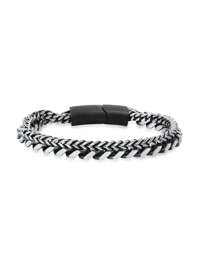 Anthony Jacobs Men's Two-tone Stainless Steel Double Layered Cuban & Wheat Link Bracelet In Black