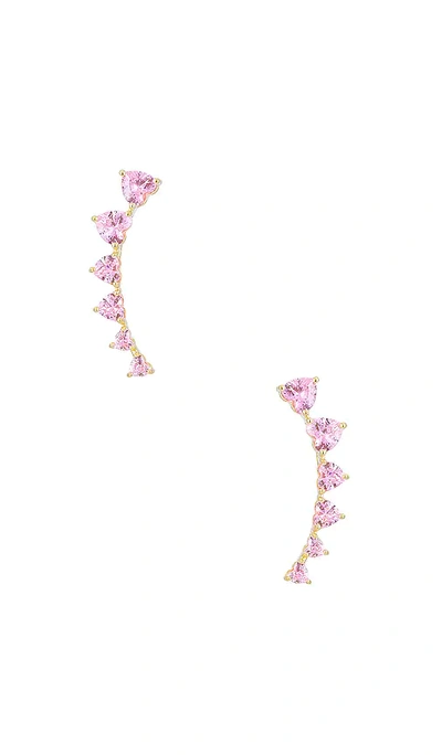 Adinas Jewels Multi Heart Ear Climber In Sapphire Pink