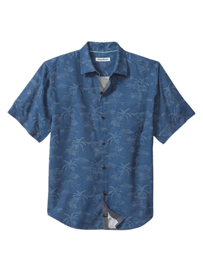 Tommy Bahama Palms In Paradise Silk Camp Shirt In Bering Blue | ModeSens