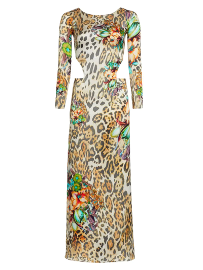 Adriana Iglesias Tropical Leopard Silk Maxi Dress In Neutral