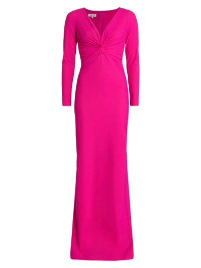 Teri Jon Scuba Long-sleeve Gown In Hot Pink | ModeSens