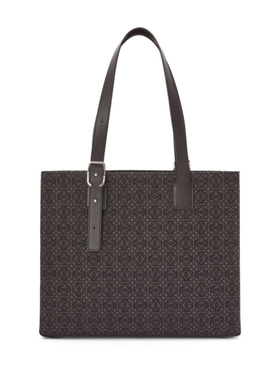 Loewe Men's Buckle Horizontal Cotton & Leather Tote In Anthracite