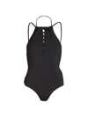 Balenciaga Lace-up Halter One-piece Swimsuit In Black