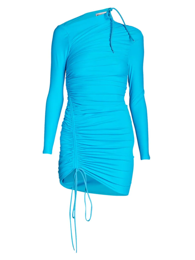 Balenciaga Ruched Drawstring Minidress In Cyan