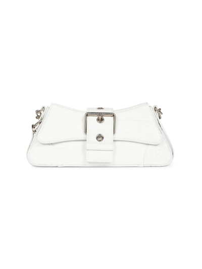 Balenciaga Lindsay Croc-embossed Leather Shoulder Bag In White
