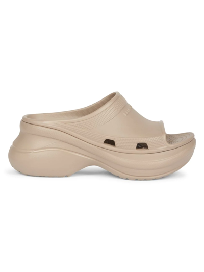 Balenciaga + Crocs Pool Perforated Rubber Slides In Beige