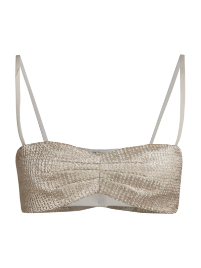 Zeynep Arcay Glittery Lace Bandeau Top In Silver