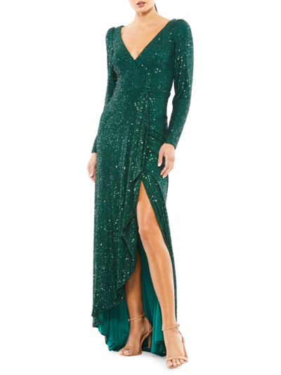 Mac Duggal Sequin Evening Gown In Emerald Green