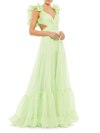 Mac Duggal Rosette Chiffon Cutout Empire Waist Gown In Mint