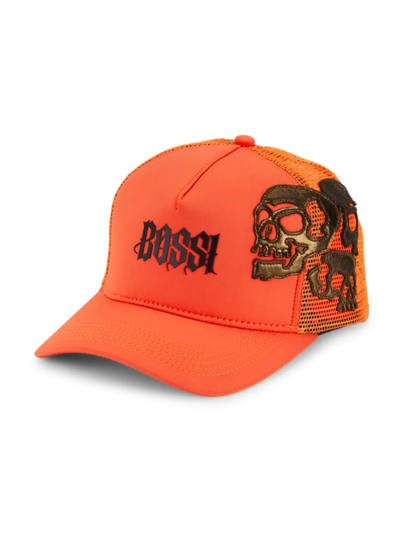 Bossi Logo Skull Trucker Hat In Orange