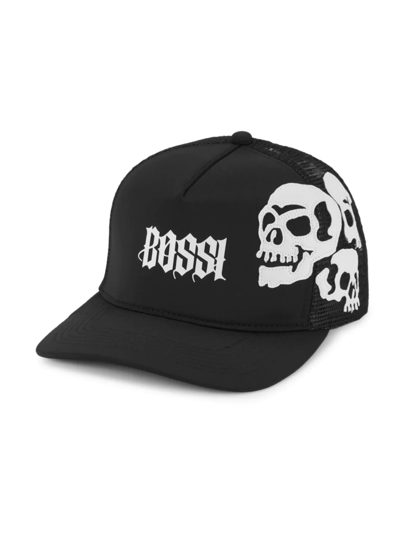Bossi Logo Skull Trucker Hat In Black White