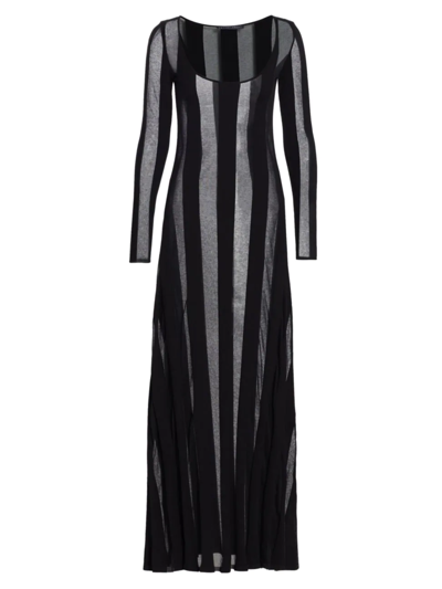 Zeynep Arcay Semi-sheer Striped Maxi Dress In Black