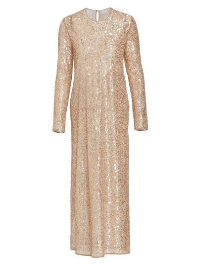 Zeynep Arcay Sheer Sequin-embroidered Midi-dress In Nude