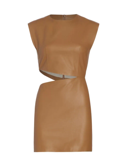 Zeynep Arcay Leather Cut-out Minidress In Amber Gold