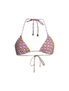 Tory Burch Printed Halterneck Triangle Bikini In Checkered Lilac Logo