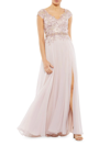 Mac Duggal Embellished Cap-sleeve Tulle Gown In Rose