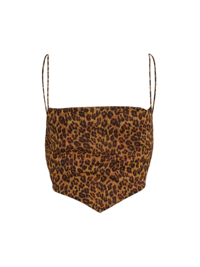 Staud Leonie Leopard-print Crop Top In Brown