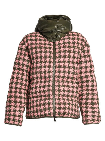 Moncler Houndstooth Hooded Puffer Jacket In Neutral
