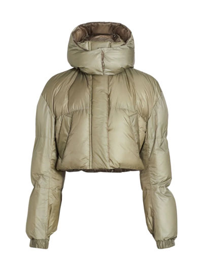 Sacai Hooded Cropped Puffer Jacket In Light Khaki