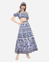 Dolce & Gabbana Off-the-shoulder Printed Popline Crop Top In Multicolor