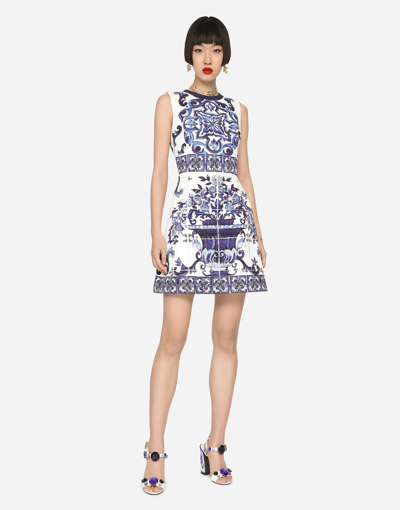 DOLCE & GABBANA SHORT MAJOLICA-PRINT BROCADE DRESS