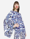 Dolce & Gabbana Majolica-print Round Neck Charmeuse Blouse In Multicolor