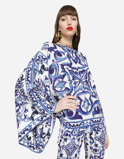 DOLCE & GABBANA MAJOLICA-PRINT CHARMEUSE BLOUSE