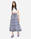 Dolce & Gabbana Majolica-print Poplin Calf-length Skirt In Multicolor