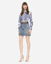 Dolce & Gabbana Short Denim Skirt With Branded Waistband In Multicolor