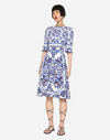 DOLCE & GABBANA MAJOLICA-PRINT SILK CHARMEUSE MIDI DRESS