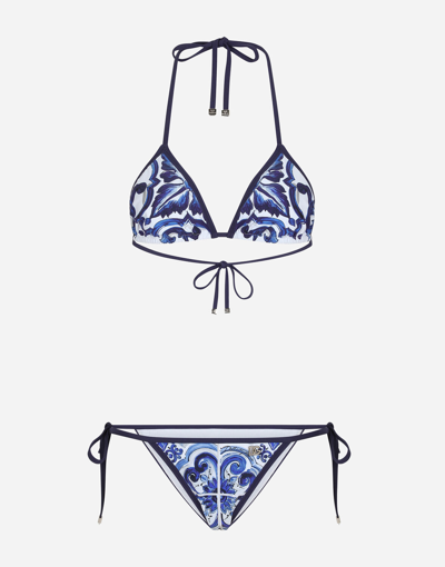 Dolce & Gabbana Majolica-print Triangle Bikini In Multicolor