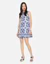Dolce & Gabbana Majolica-print Round Neck Mini Dress In Multicolor