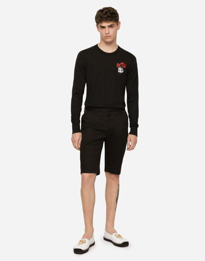 Dolce & Gabbana Stretch Cotton Shorts With Dg Embroidery In Black