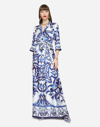 Dolce & Gabbana Foulard-print Belted Silk Twill Long Robe In Multicolor