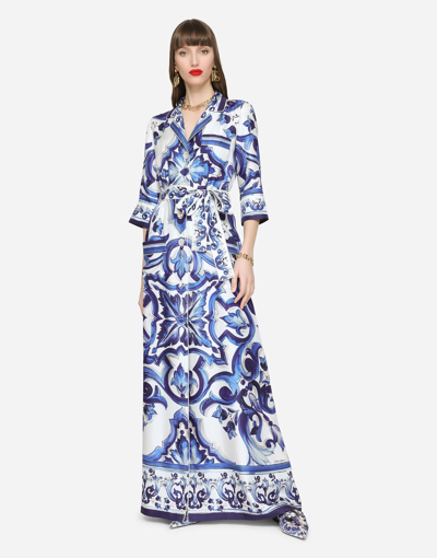 DOLCE & GABBANA SILK TWILL ROBE WITH MAJOLICA PRINT