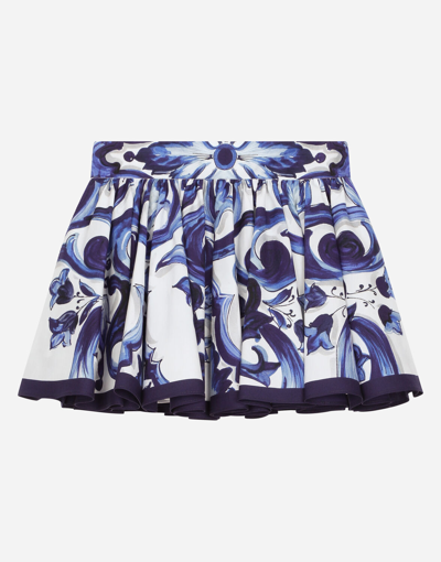 Dolce & Gabbana Kids' Majolica-print Poplin Skirt In Multicolor