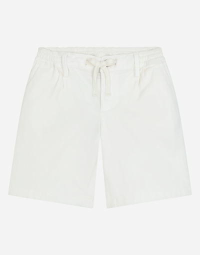 Dolce & Gabbana Kids' Garment-dyed Gabardine Shorts In White