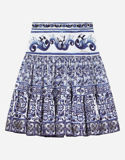 Dolce & Gabbana Long Majolica-print Poplin Skirt In Multicolor