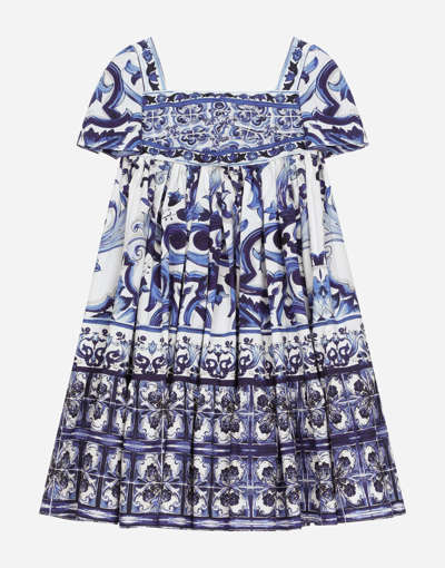 DOLCE & GABBANA LONG MAJOLICA-PRINT POPLIN DRESS