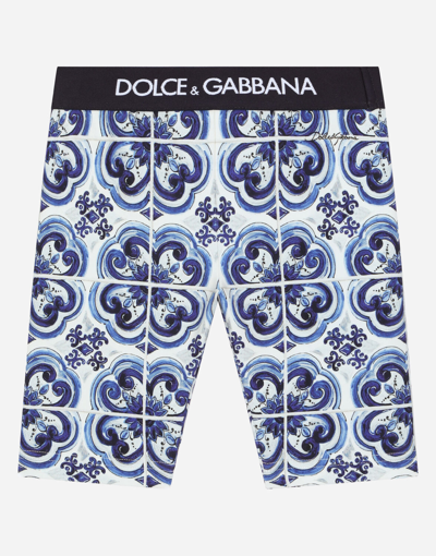 Dolce & Gabbana Kids' Majolica-print Interlock Cycling Shorts In Multicolor