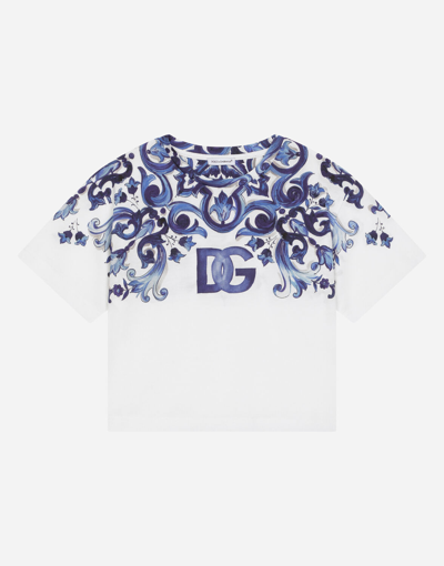 Dolce & Gabbana Kids' Majolica-print Jersey T-shirt In Ha3tn Tris Maioliche F.bco