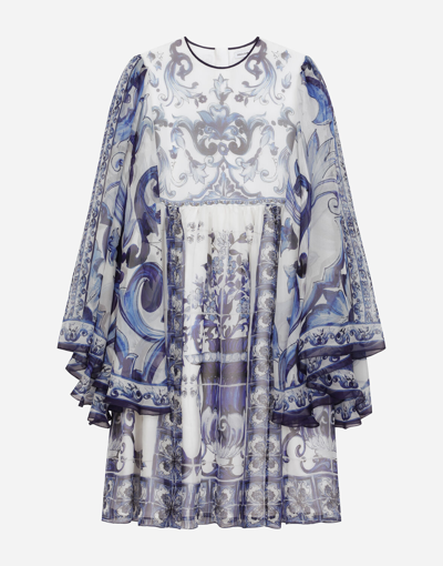 Dolce & Gabbana Long Majolica-print Chiffon Dress In Multicolor