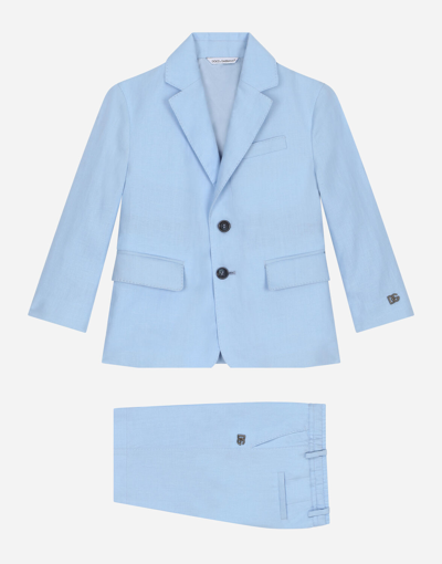 Dolce & Gabbana Kids' Linen Single-breasted Suit In Azure